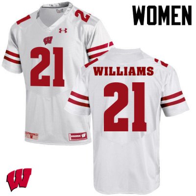 Women's Wisconsin Badgers NCAA #21 Caesar Williams White Authentic Under Armour Stitched College Football Jersey DG31D82BA